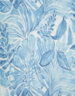 Loose blue chiffon blouse with decorative plant  print