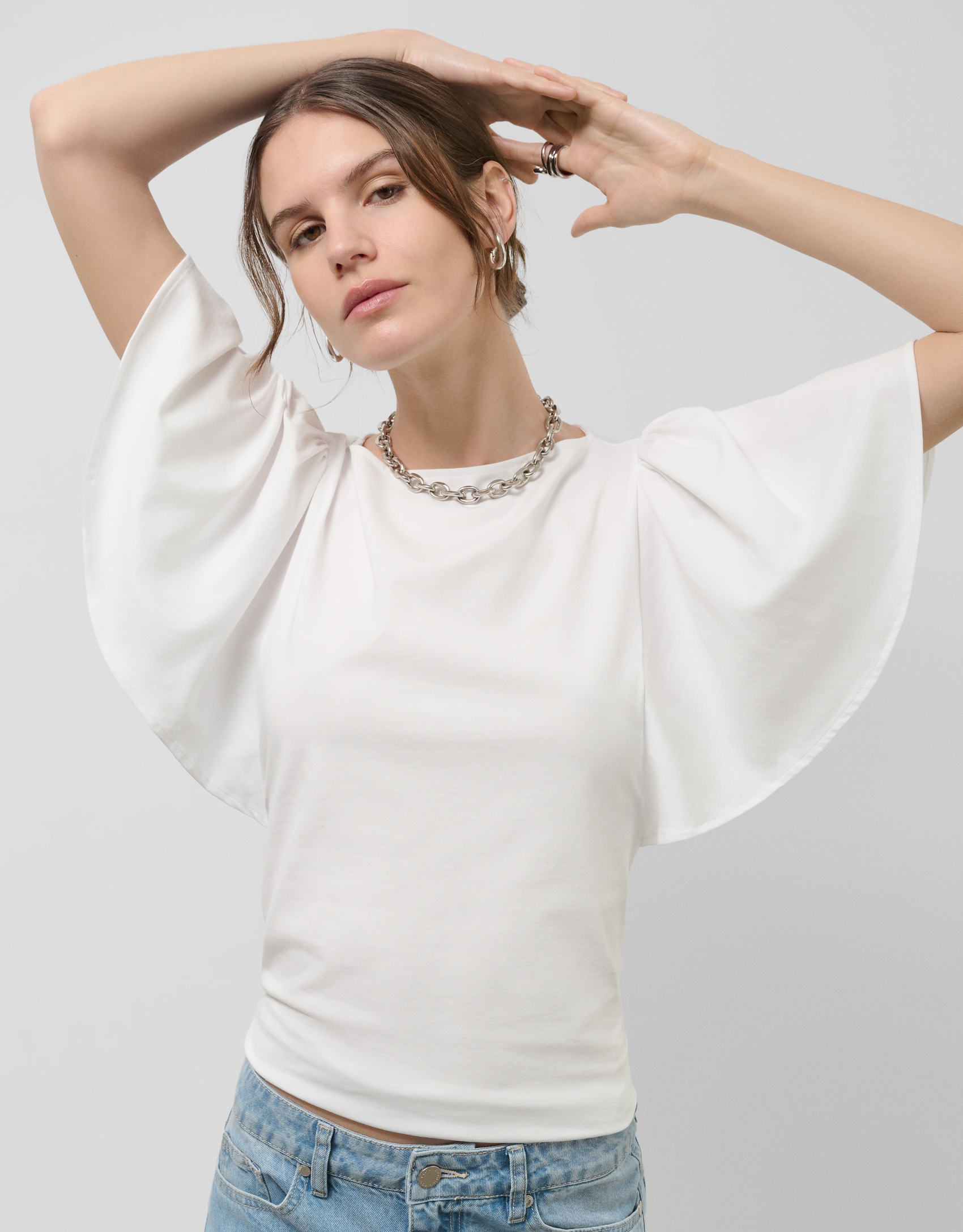 White cotton top with cape sleeves