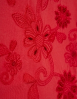 Red cotton T-shirt with embroidered flowers