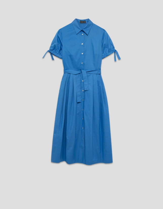 Vestido camisero de manga corta en algodón azul