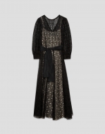 Vestido midi manga larga guipur negro