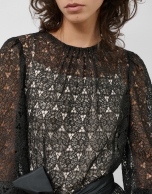 Vestido midi manga larga guipur negro