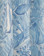 Blue midi sleeveless chiffon dress with decorative plant print