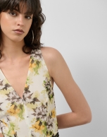 Cream georgette crepe midi dress with halter top and floral print