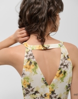 Cream georgette crepe midi dress with halter top and floral print