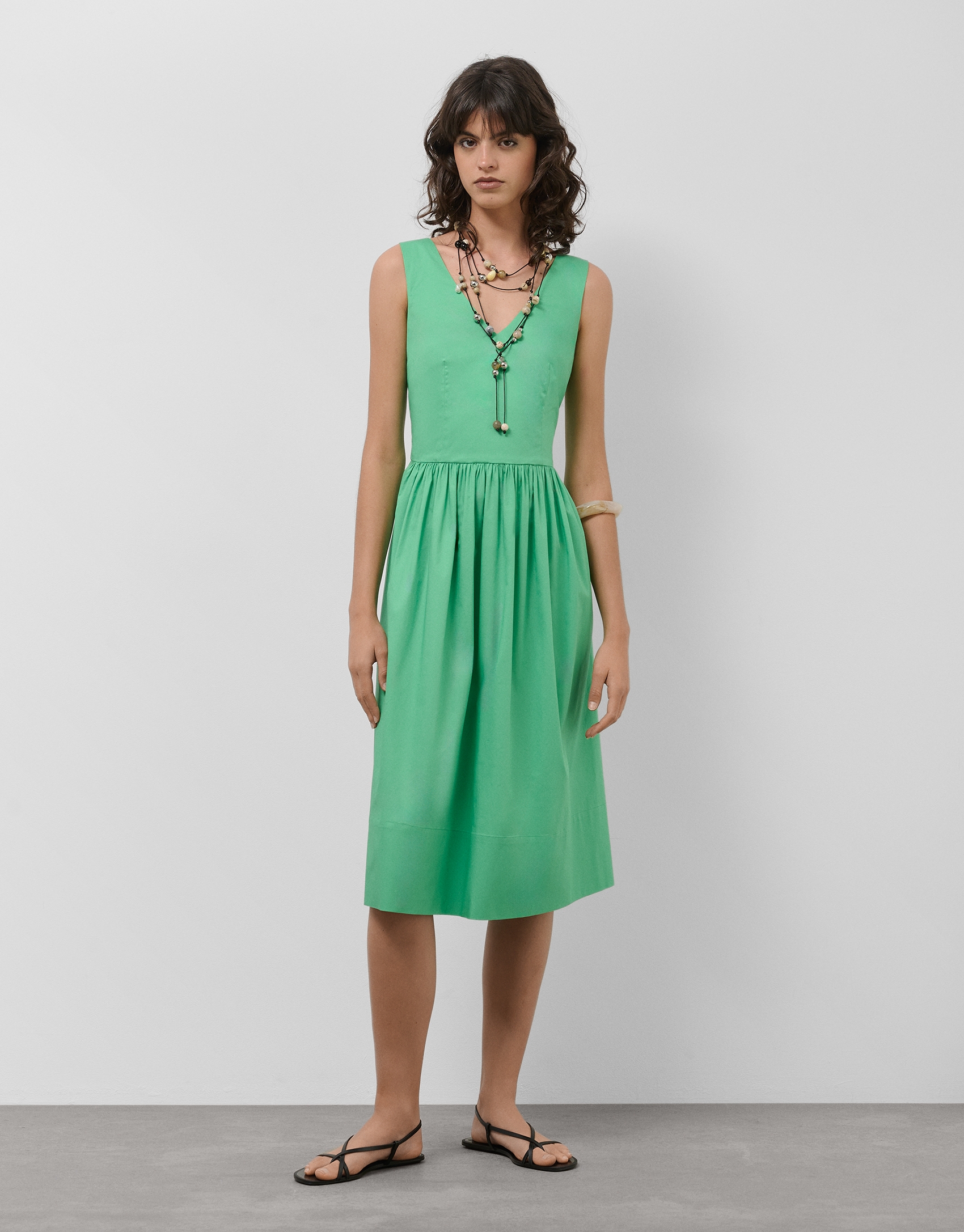 Vestido midi de sisas en algodón verde