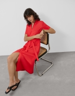 Vestido midi camisero algodón satinado rojo