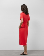 Vestido midi camisero algodón satinado rojo