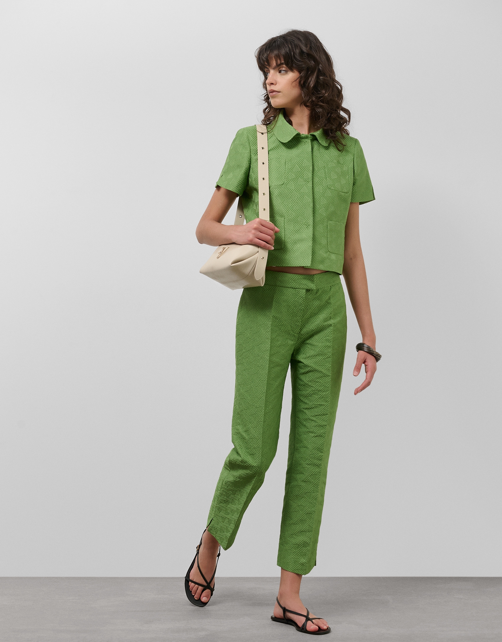 Wasabi green piqué short sleeve jacket