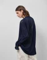 Navy blue long knitted jacket