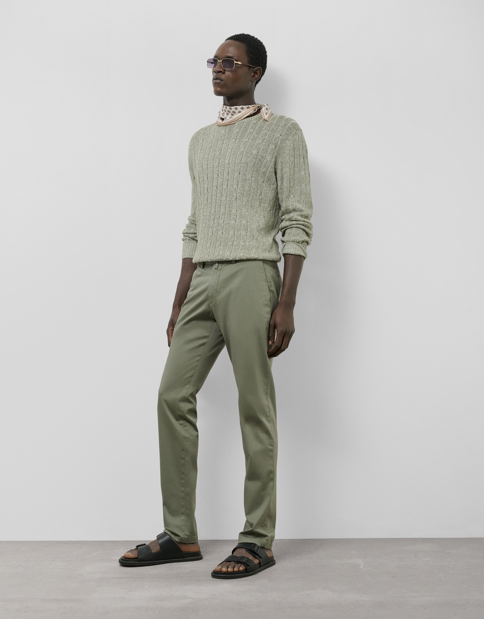 Khaki green tinted cotton regular chinos
