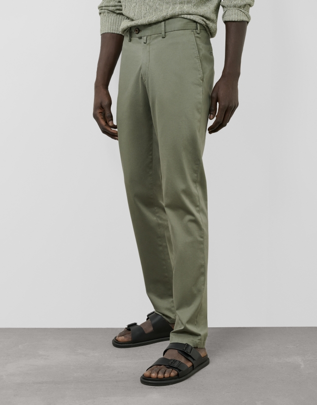 Khaki green tinted cotton regular chinos