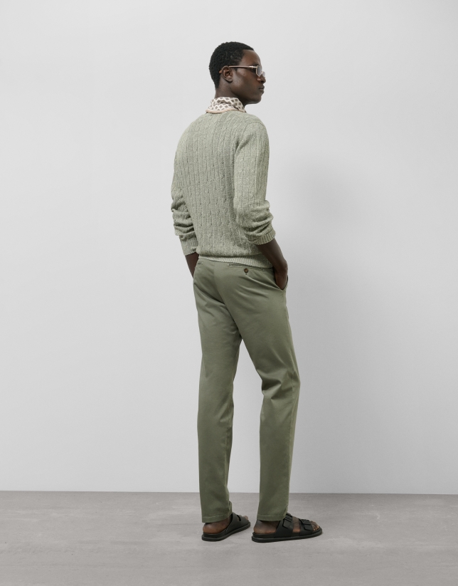 Khaki green tinted cotton regular chinos