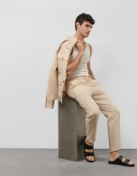 Beige melange linen pants with darts