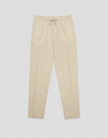 Pantalón pinzas lino color beige