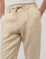 Beige melange linen pants with darts