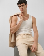 Beige melange linen pants with darts