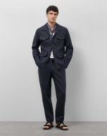 Blue melange linen pants with darts