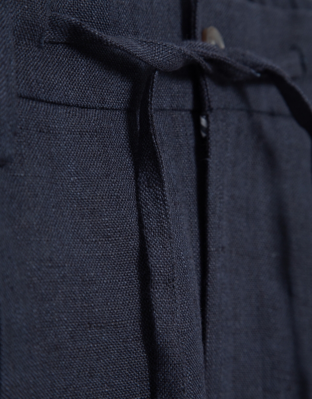 Blue melange linen pants with darts