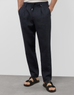 Blue melange linen pants with darts