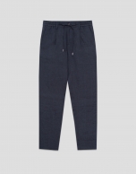Blue melange linen pants with darts
