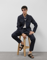 Blue melange linen pants with darts