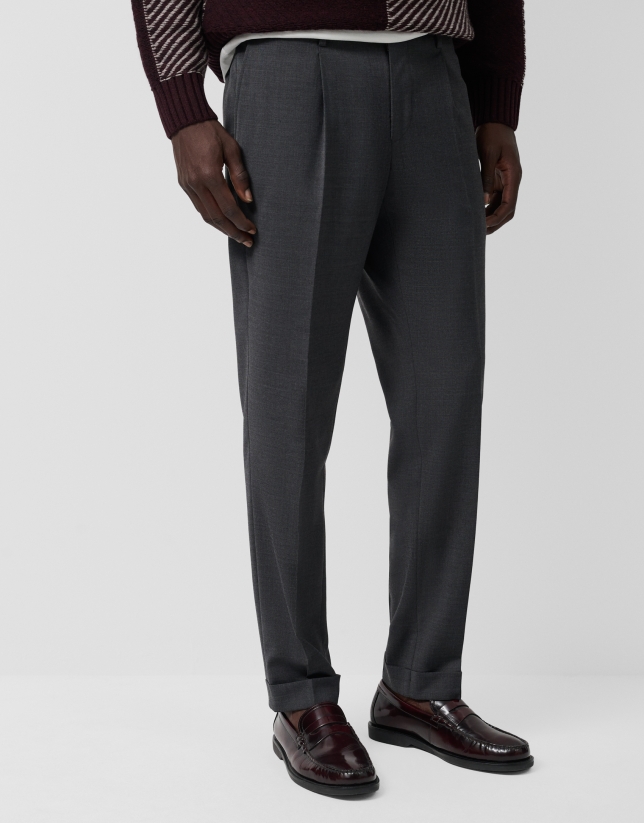 Pantalón vestir gris melange oscuro vuelta bajo