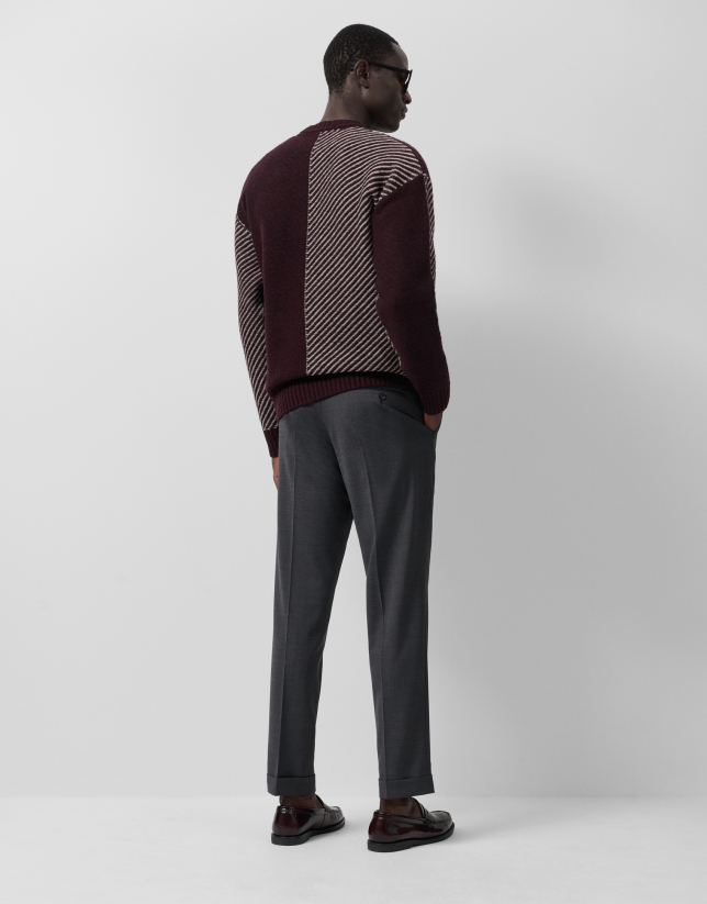 Pantalón vestir gris melange oscuro vuelta bajo