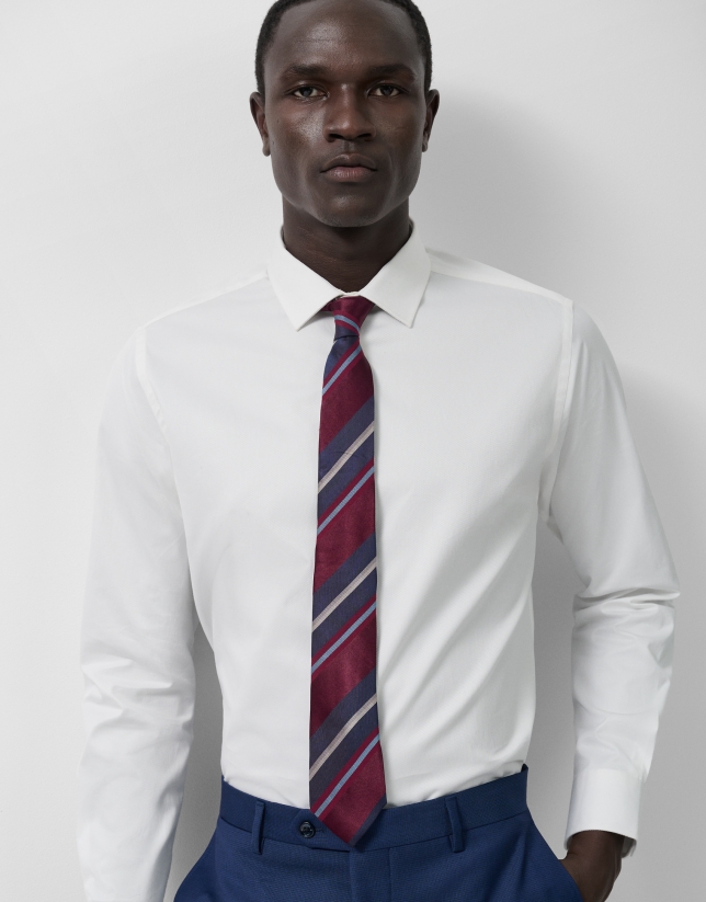 White diamond-patterned cotton dress shirt