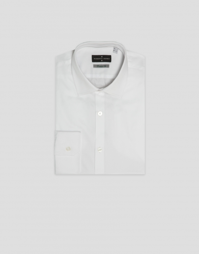 White diamond-patterned cotton dress shirt