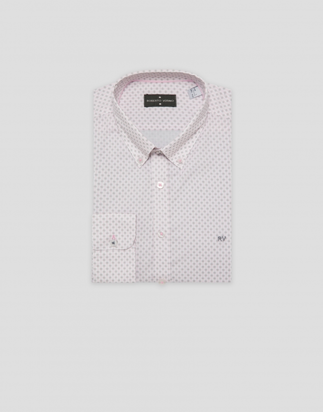 Camisa sport regular estampado geométrico gris/rosa