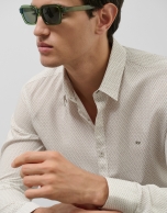 Camisa sport slim blanca estampado flor verde caqui