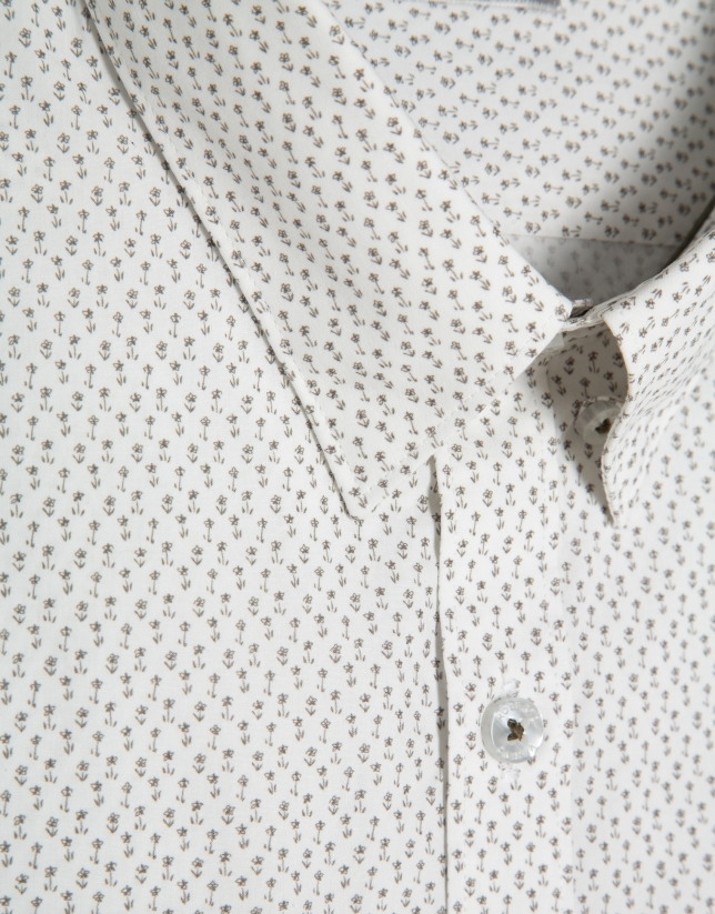 Camisa sport slim blanca estampado flor verde caqui