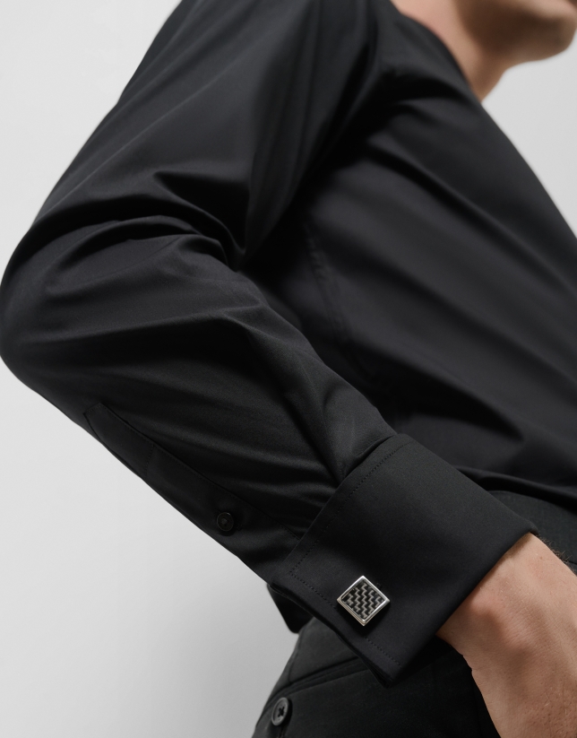 Black slim fit dress shirt with twin cuffs