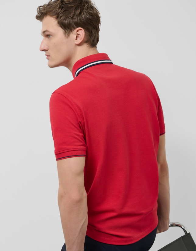 Red short sleeve piqué polo shirt