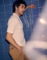 Knitted beige cotton polo shirt