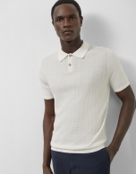 Structured white knitted polo shirt