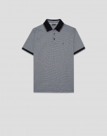 Navy and white geometric jacquard polo shirt