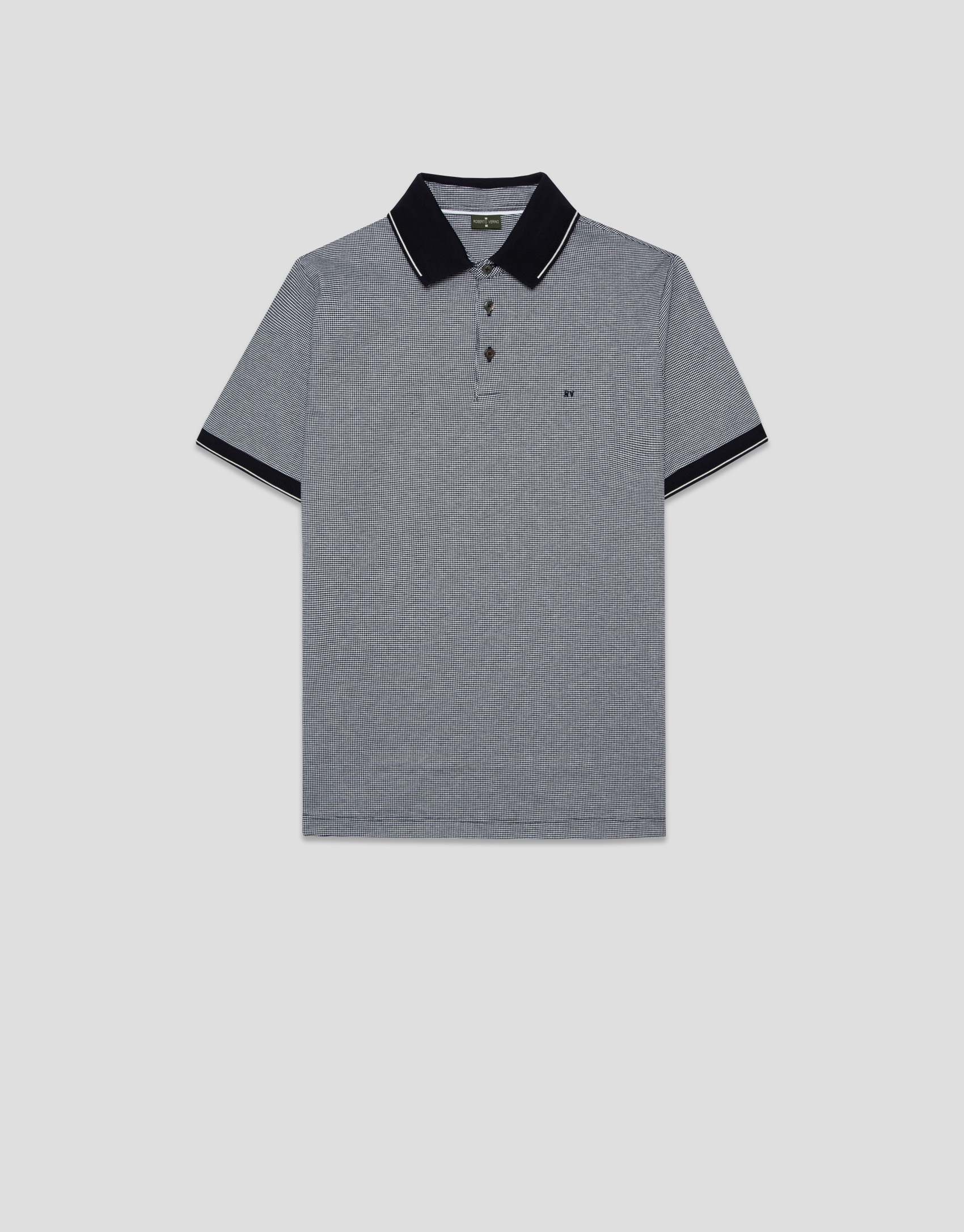 Navy and white geometric jacquard polo shirt