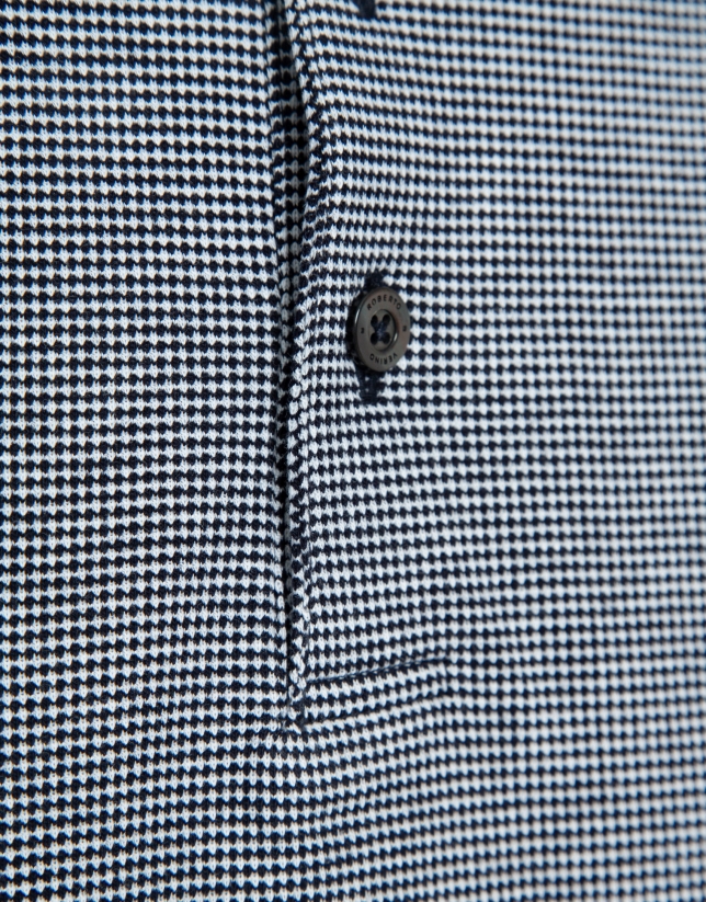 Navy and white geometric jacquard polo shirt