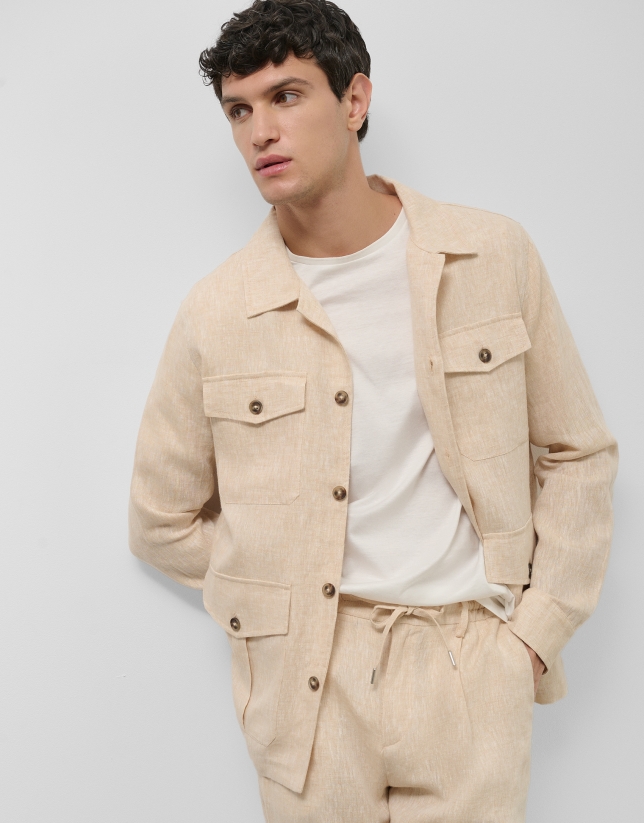 Sahariana cuatro bolsillos lino beige