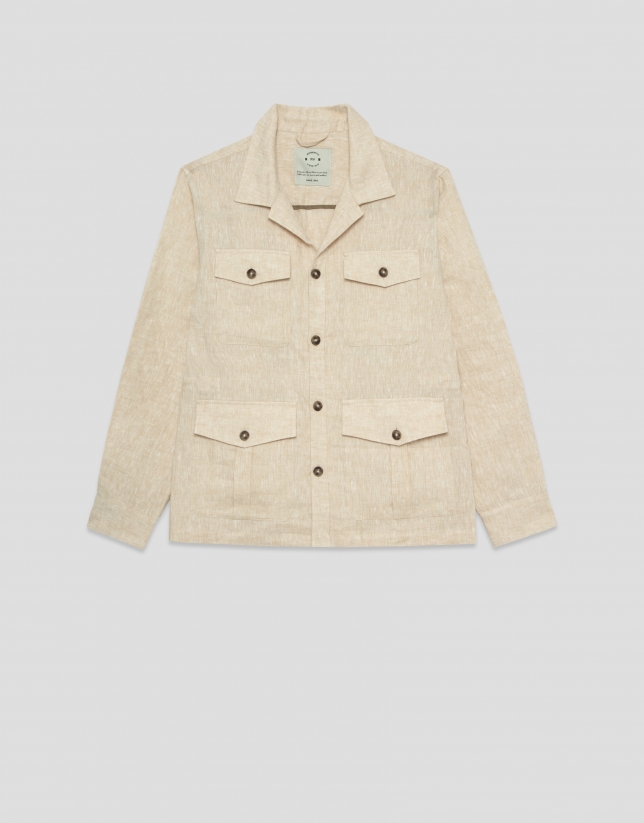 Sahariana cuatro bolsillos lino beige