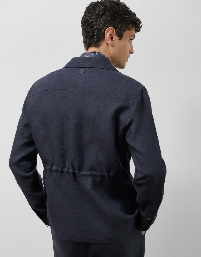 Sahariana cuatro bolsillos lino azul