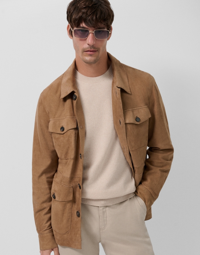 Camel suede safari jacket