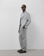 Americana lino cuadro gris y azul