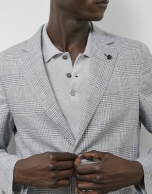 Americana lino cuadro gris y azul