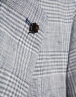 Americana lino cuadro gris y azul