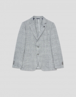 Americana lino cuadro gris y azul