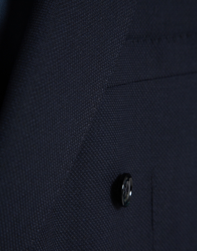 Dark blue textured double-breasted blazer