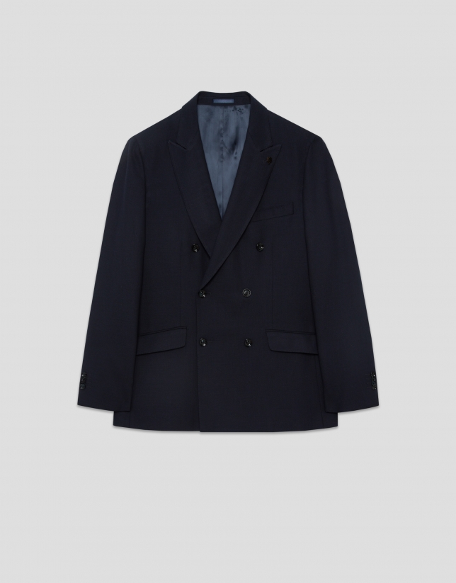 Dark blue textured double-breasted blazer
